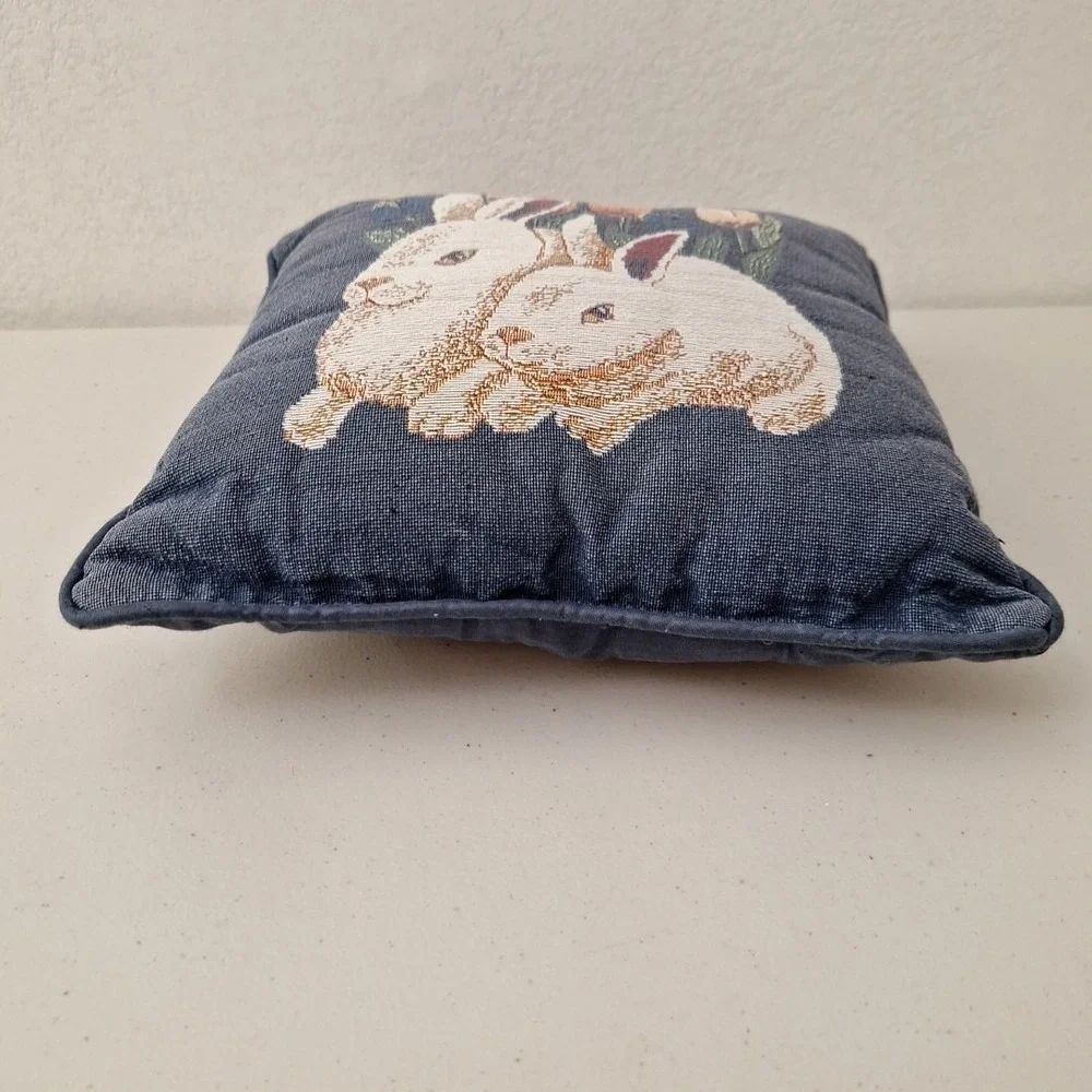 Vintage Tapestry Throw Pillow Bunny Rabbit Farmhouse Rustic Cottage Pillow 12x12